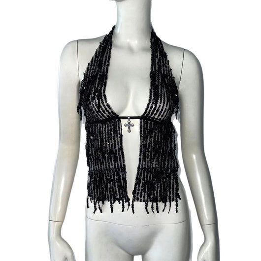 Top Halter Lentejuelas con Cordones y Tirantes Ajustables - Image 2