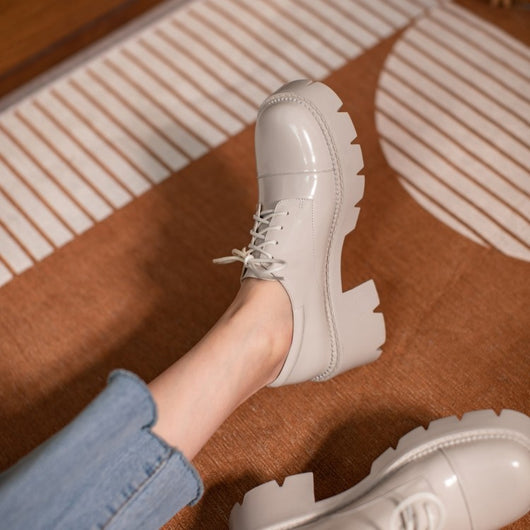 Zapatos Oxford Mujer Estilo Británico Suela Gruesa con Cordones - Image 2