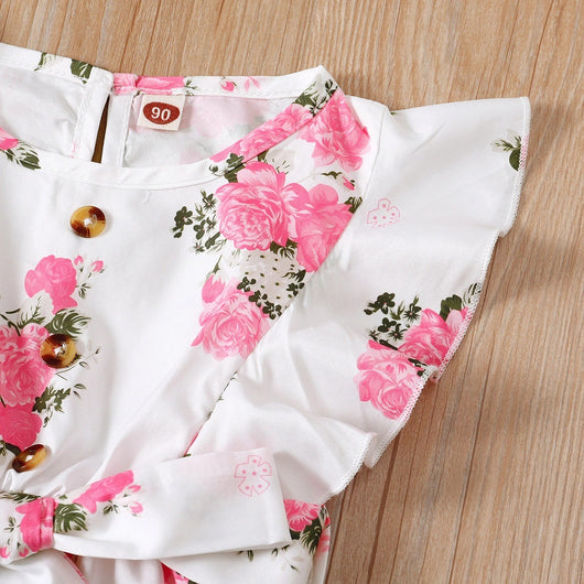 Vestido Infantil Floral con Volantes y Cinturón para Niñas - Image 3
