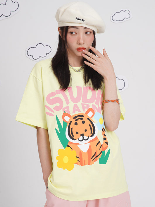 Camiseta Estampada Tigre Adorable con Cabeza Inclinada - Manga Corta - Image 9