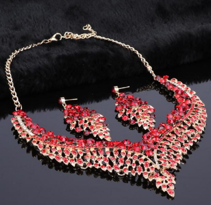 Conjunto de Collar y Aretes de Pedrería de Colores para Vestido - Image 6
