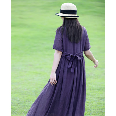 Vestido de Ramio para Mujer con Cuello Redondo y Mangas Cortas con Encaje - Image 3
