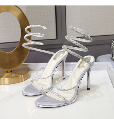 Sandalias Stiletto con Tiras al Tobillo y Cristales Brillantes para Mujer - Image 6