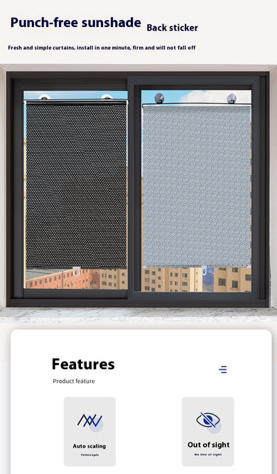 Black perforated roller blind with suction cups for window sun protection, measuring 60x40cm, shown extended. - Image 17