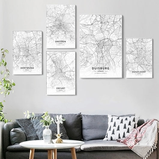 Póster Lienzo Mapa de Alemania Moderno - Decoración Urbana