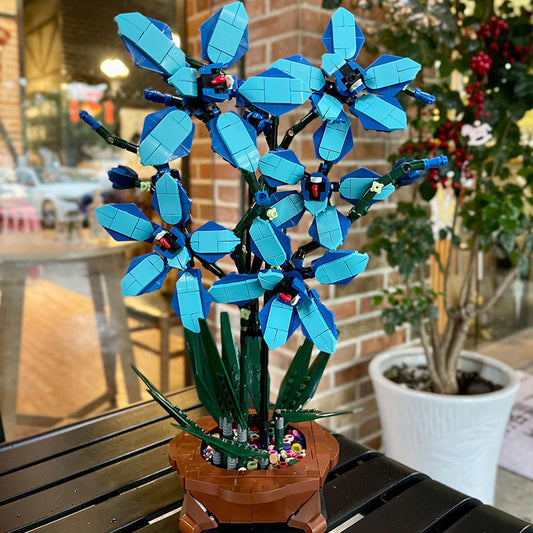 Bloques de Construcción Educativos Flor Azul - Micro Piezas DIY Decorativas Hechas a Mano
