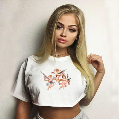 Playera Crop Top Estampado Ángel Manga Corta - Image 9