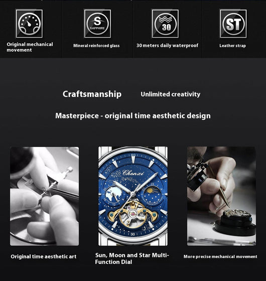 Reloj Mecánico Tourbillon Hueco Fase Lunar Xinghe con Esfera Luminosa - Image 15