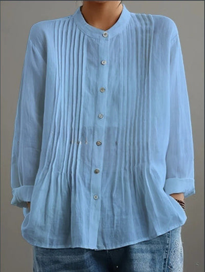 Blusa Casual de Manga Larga con Pliegues para Mujer - Image 5