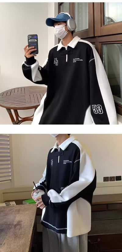 Suéter Polo Hombro Descubierto Estilo Preppy Americano para Parejas - Image 11