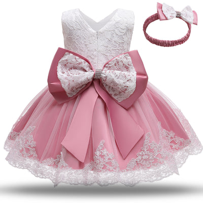 Vestido de Princesa para Primer Año con Moño y Encaje - Image 3