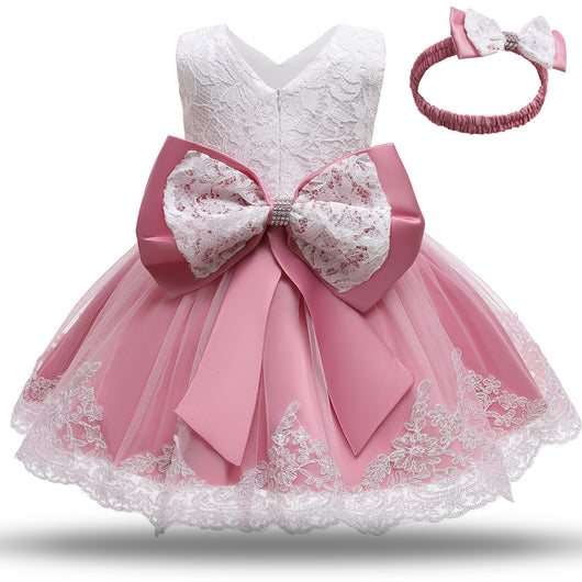 Vestido de Princesa para Primer Año con Moño y Encaje - Image 3