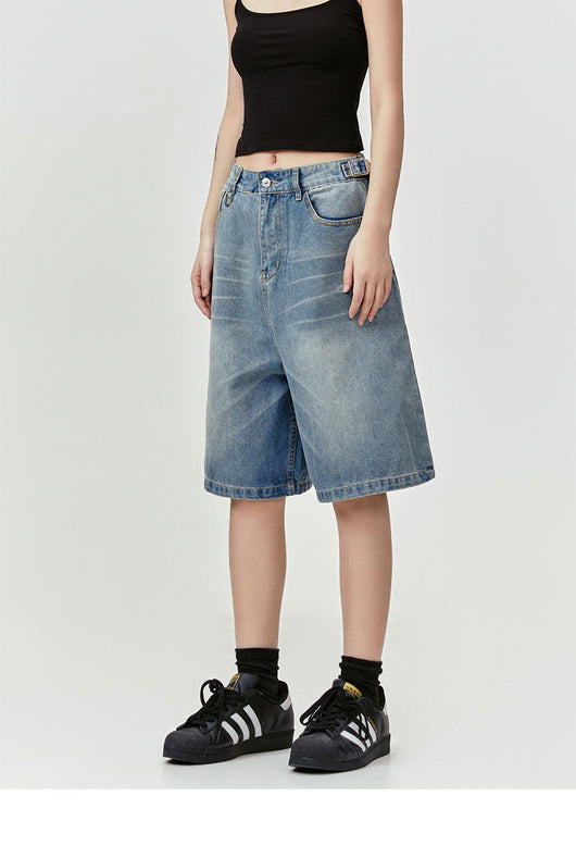 Pantalones Vaqueros Cropped Retro Americano con Patrón Barba de Gato Delavado - Image 15