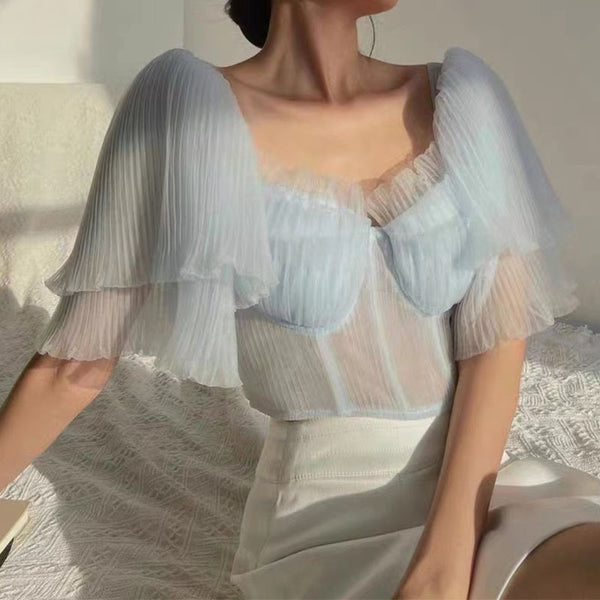 Conjunto Organza Plisada Tipo Tubo Corto - Silueta Esbelta y Piernas Anchas para Mujer - Image 3