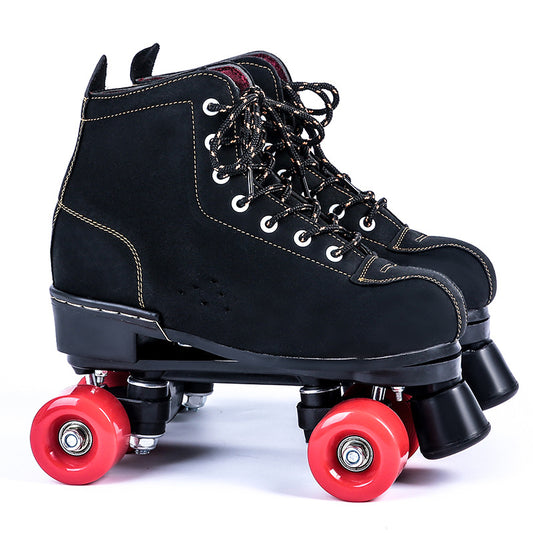 Patines de Cuatro Ruedas en Cuero Negro - Doble Fila - Image 2