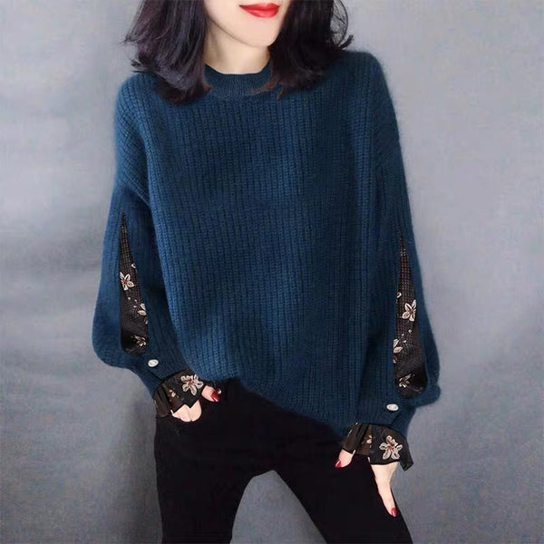 Suéter Pullover Tejido con Cuello Redondo y Mangas Largas