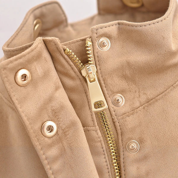 Chaqueta Casual de Cuello Alto en Ante y Forro Polar para Mujer