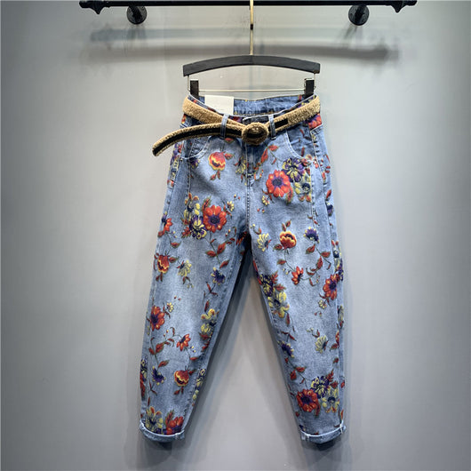 Pantalones Jeans Holgados Estampado Floral Tendencia Casual - Image 14