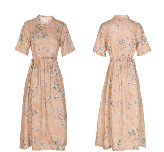 Vestido Cheongsam Retro Mujer Estampado Literario en Ramio - Image 11