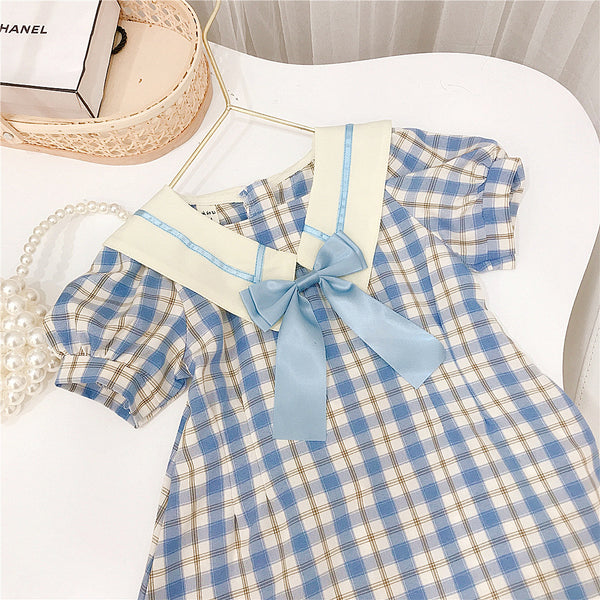 Vestido Escolar Coreano para Niñas - Falda Cuadriculada Estilo Princesa