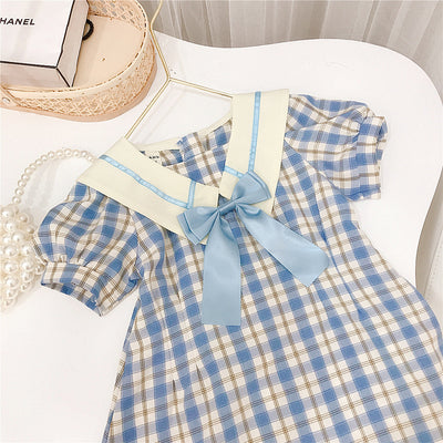 Vestido Escolar Coreano para Niñas - Falda Cuadriculada Estilo Princesa