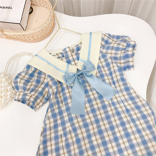 Vestido Escolar Coreano para Niñas - Falda Cuadriculada Estilo Princesa
