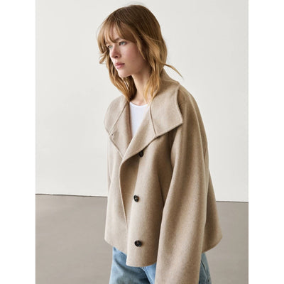 Abrigo Cuello Alto Mezcla de Lana Botones Simples Casual - Image 3