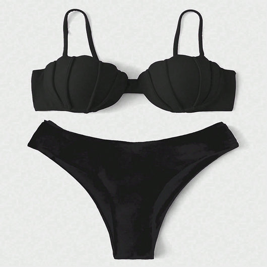 Vibrant blue two-piece bikini with seashell-shaped top and high-cut bottoms, perfect for beach or pool. - Image 7