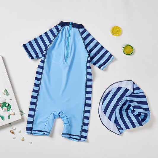Traje de Baño Infantil a Rayas Azul Marino de Secado Rápido para Niño - Image 2