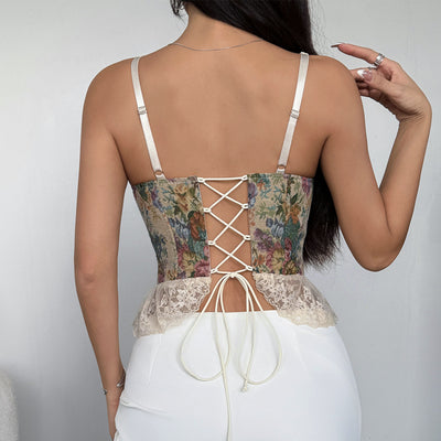 Top Halter Acolchado con Encaje Retro y Patchwork Jacquard - Image 4