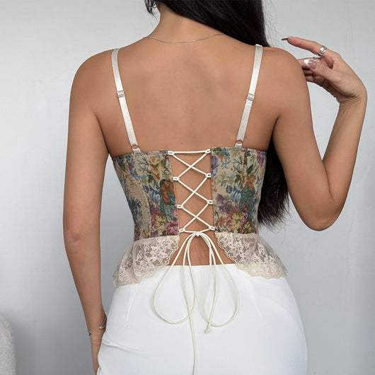 Top Halter Acolchado con Encaje Retro y Patchwork Jacquard - Image 4