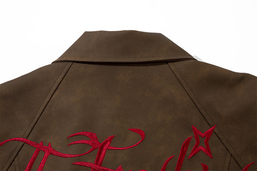 Chaqueta de Cuero Suelta con Bordado Gótico - Image 8