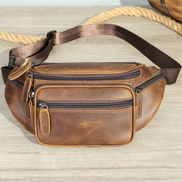 Bolsa de Cintura Retro en Cuero para Hombre
