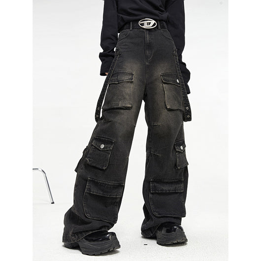 Pantalones Vaqueros Vintage de Pierna Ancha con Múltiples Bolsillos para Hombre - Image 12