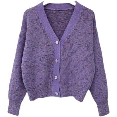 Suéter Cardigan Largo Cuello V Mezcla de Colores Elegante