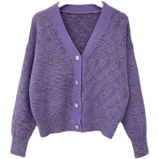 Suéter Cardigan Largo Cuello V Mezcla de Colores Elegante
