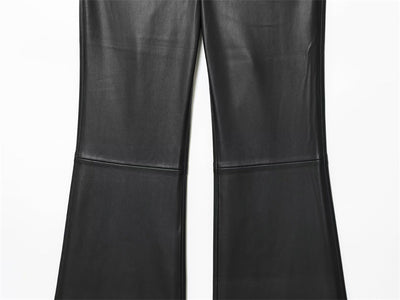 Pantalones de Cuero Casual Efecto Pierna Larga con Cintura Elástica y Bota Acampanada - Image 20