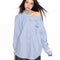 Blusa Larga Azul a Rayas Reductora de Hombros para Mujer