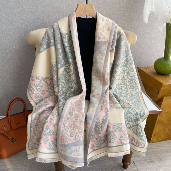 Chal Estampado Floral Estilo Coreano - Abrigo Tipo Cachemira para Invierno