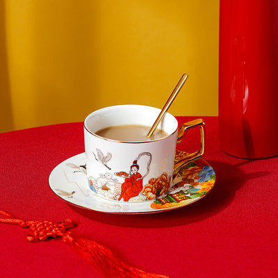 Juego de Taza y Platillo de Cerámica para Té de la Tarde Estilo Chino - Image 9