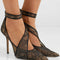 Tacones Altos Puntiagudos con Encaje Negro