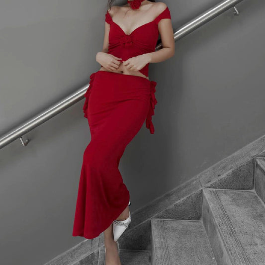 Vestido Midi Ajustado con Mangas Cortas y Volantes