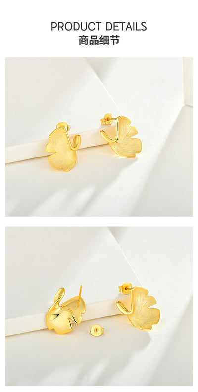 Aretes de Plata 925 Chapados en Oro 14k - Diseño Ginkgo Biloba Estilo Nacional - Image 9