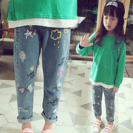 Pantalones Vaqueros Infantiles con Bordado de Gato Lavado Vintage - Image 10