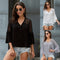 Blusa Mujer Capucha Cuello V Hueco Manga Acampanada Encaje