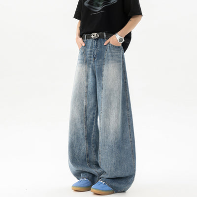 Pantalones Denim Retro Azul Holgados de Pierna Ancha para Hombre - Image 5