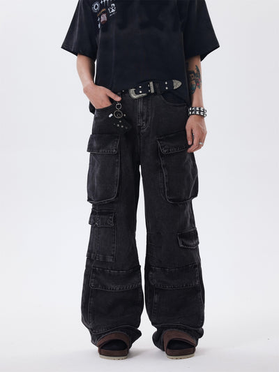 Overol Jeans Ancho Desgastado con Múltiples Bolsillos - Image 3