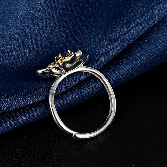 Anillo de Plata 925 con Zafiro y Diseño Floral Exclusivo para Mujer