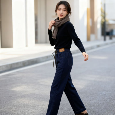 Pantalones Vaqueros Rectos de Cintura Alta con Forro Polar y Pierna Ancha - Image 16