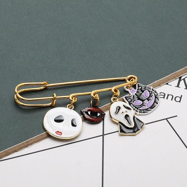 Broche Calabaza Gotante con Gato, Fantasma y Calavera